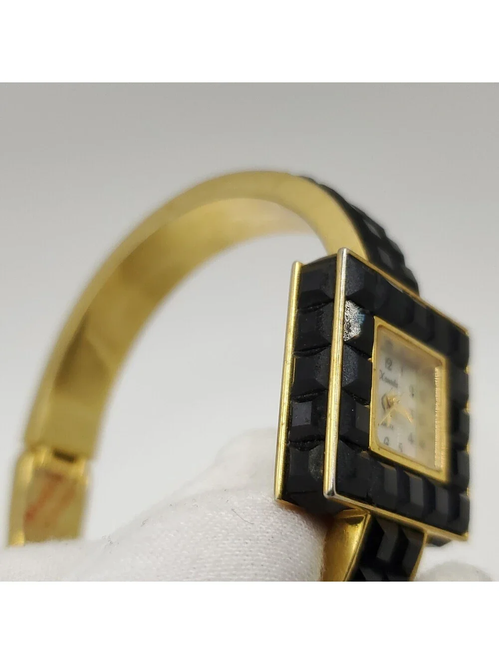 Xanadu Black Gem Gold Tone Cuff Band Womens Watch 23mm MOP Dial New Battery